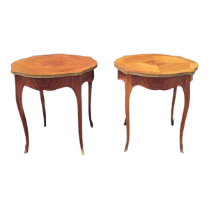 Pair 1930s French Bronze & Satinwood End Tables