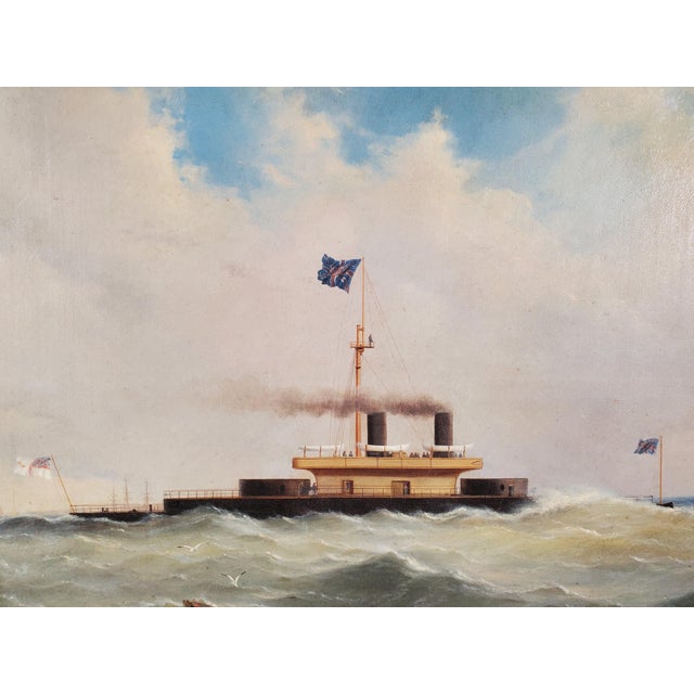 This is a very fine original oil on canvas painting of the HMS Devastation, the first of two Devastation-class mastless...