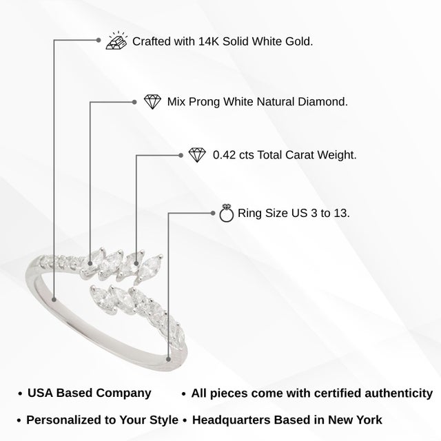 Modernist 14k White Gold Natural Diamond Open Bypass Ring Size 7 For Sale - Image 14 of 18