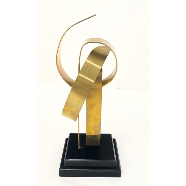 Van Teal Mid-Century Modern Brass Ribbon Abstract Sculpture on Black Square Base For Sale - Image 11 of 13