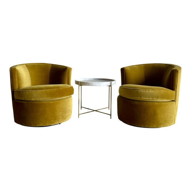 Room & Board Mid-Century Modern Velvet Swivel Chairs - Set of 2 For Sale