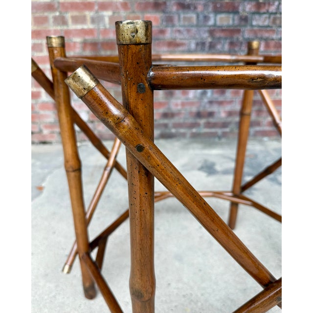 Brown 1970s Palm Beach Two-Tier Bamboo & Glass Octagonal Side Table by Turtle and Crane - McGuire Style For Sale - Image 8 of 11