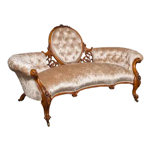 1840's Antique Victorian Carved Spoon Back Settee