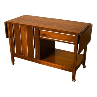 Vintage Mid Century Modern Walnut Bar Serving Cart For Sale