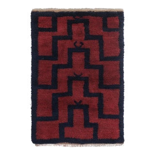 Mid Century Modern Tulu Turkish Tulu Rug With Tribal Pattern in Red For Sale