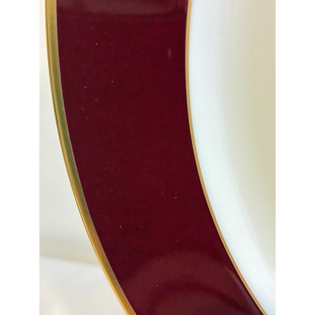 Ceramic Vintage Pickard Ensemble Burgundy Gold-Trim Dinner Plates, Set of 4 For Sale - Image 7 of 12