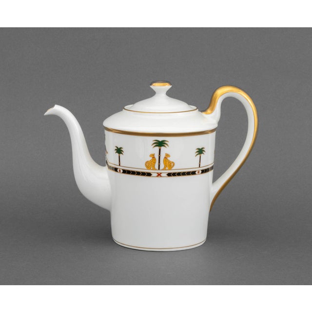 Christian Dior "Casablanca" Porcelain Teapot, with gilt decorated handle, leopard and palm tree motif, marked to...