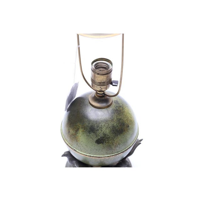 Metal Mid-Century Table Lamp with Patinated Globe and Bird Motif from Ystad-Metall, Sweden, 1930s For Sale - Image 7 of 10