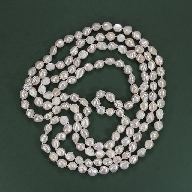 Ajd, 64 in White Culture Fresh Water Pearl Infinity (Claspless) Necklace For Sale In Raleigh - Image 6 of 11