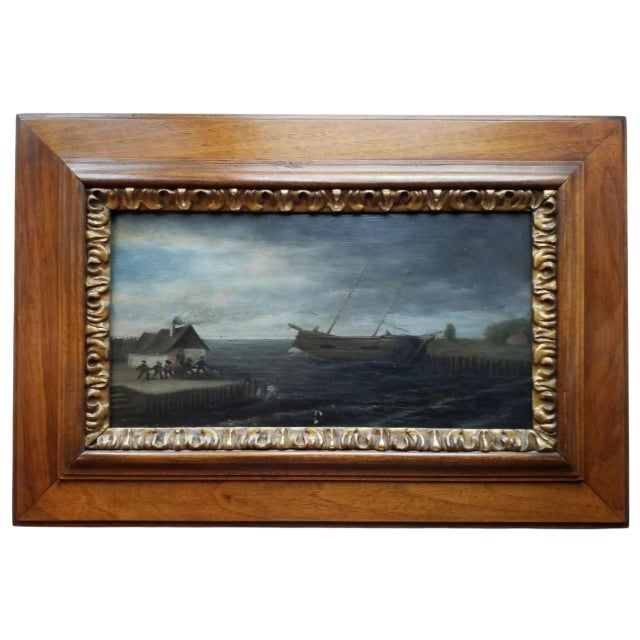 Flemish School Coastal Marine Scene, Fishermen Hauling a Boat Ashore, Early 18th Century, Oil on Oak Panel For Sale - Image 12 of 12