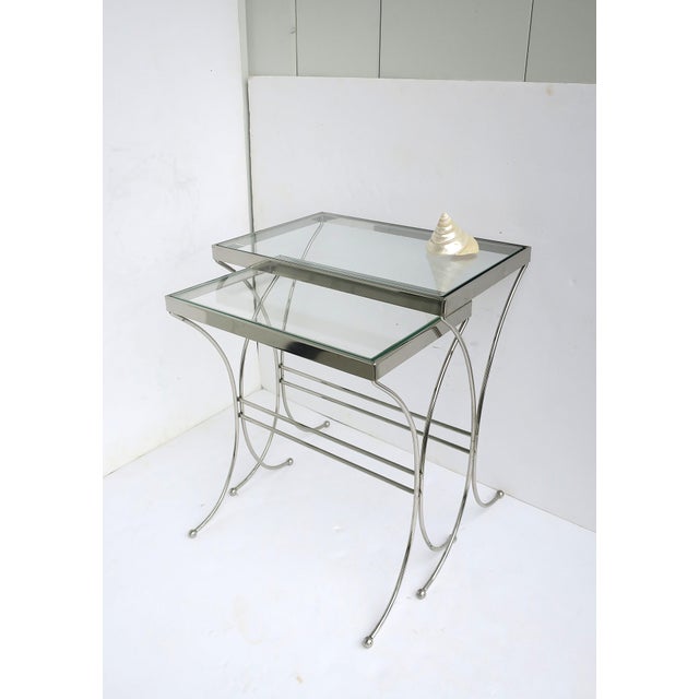 Mid 20th Century Chrome and Glass Nesting End Side Tables, Midcentury Modern, Mid-20th Century For Sale - Image 5 of 14