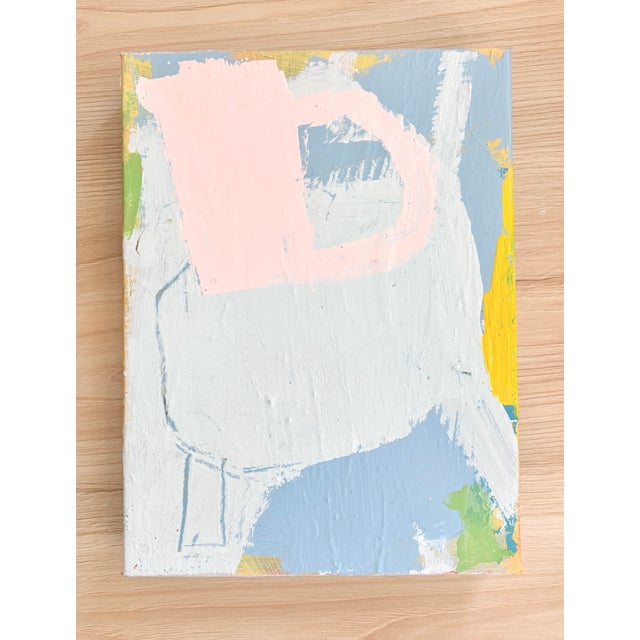 Acrylic and mixed media on deep profile canvas, 12H x 9W x 1.5D. Edges painted pale gray, back wired, ready to hang.