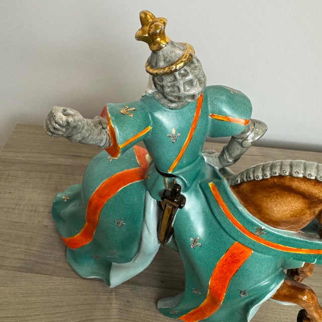 Ceramic Mid 20th Century Italian Ceramic Knight on Horse by Ugo Zacagnini - Green Glaze, 12” For Sale - Image 7 of 11