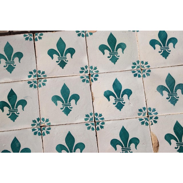 Antique 19th Century Portuguese Heraldic Motif Tiles With Teal Fleur-De-Lis Set of 28 For Sale - Image 9 of 14