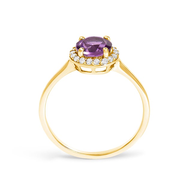 Early 21st Century 10K Yellow Gold Purple Amethyst and 1/10 Cttw Diamond Halo Ring For Sale - Image 5 of 7