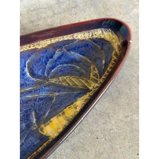 Michael Andersen Ceramics Michael Andersen Stoneware Triangular Catchall Dish Blue Abstract Pattern Denmark 1960s For Sale - Image 4 of 10