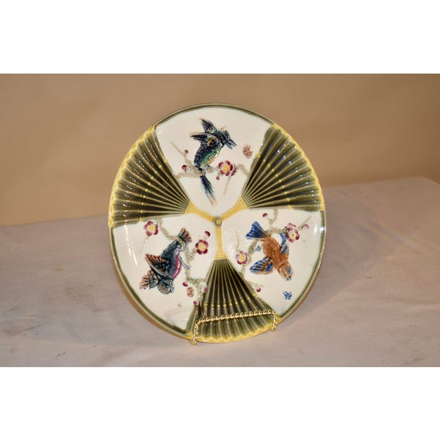 19th Century 19th Century Wedgwood Majolica Bird and Fan Plate For Sale - Image 5 of 9