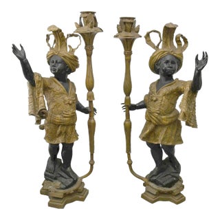 57 Inches Tall Pair Vintage Brone Baroque Light Statues For Sale
