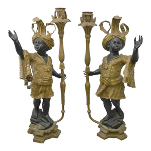 57 Inches Tall Pair Vintage Brone Baroque Light Statues