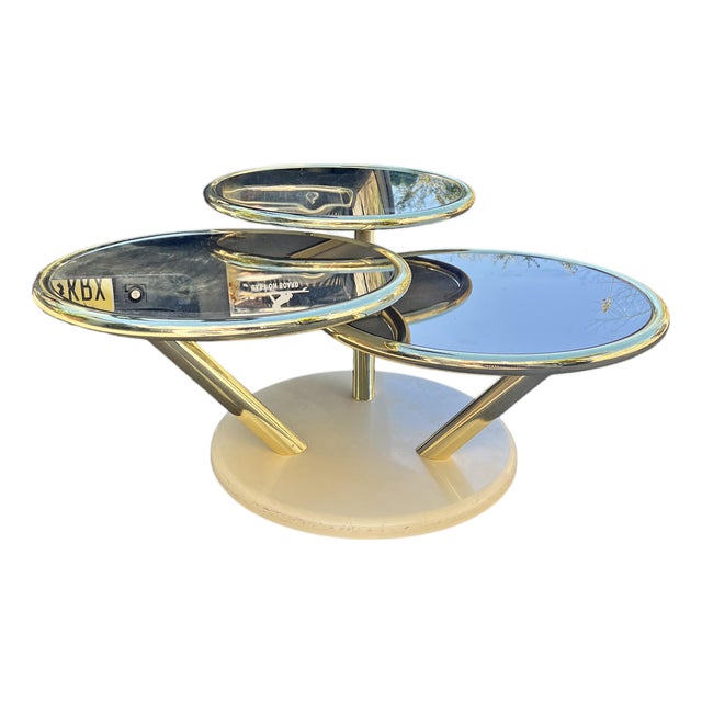 Vintage Mid Century Modern Brass Glass Coffee Table Italian in Milo Baughman Style Design For Sale
