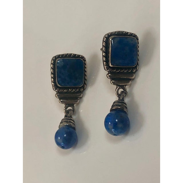 Metal Native American Lapis Lazuli Sterling Drop Earrings, a Pair For Sale - Image 7 of 10