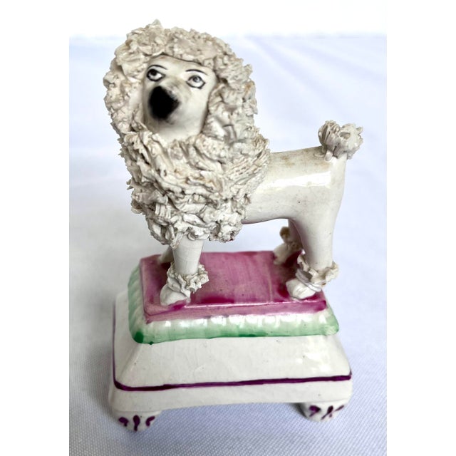 Antique Victorian Staffordshire Spaghetti Poodles on Pillow Bases - A Pair For Sale - Image 9 of 16