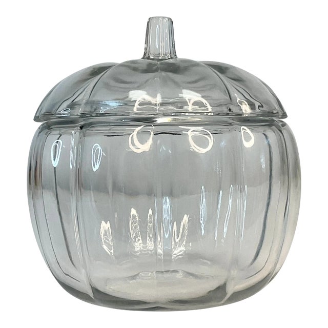 1980s Vintage Americana Glass Pumpkin Candy Canister, Halloween & Thanksgiving. For Sale