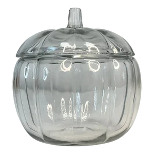 1980s Vintage Americana Glass Pumpkin Candy Canister, Halloween & Thanksgiving.