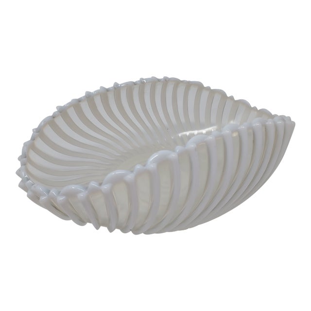 A.j. Beatty Early American Pattern Glass Opalescent White Ribbed Swirl Folded Bowl Circa 1889 For Sale