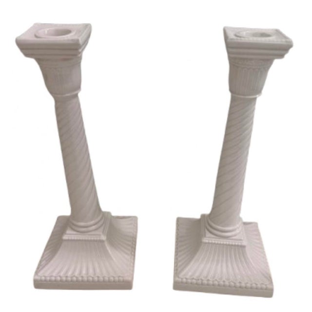1980s Vintage Fitz and Floyd White Porcelain Candlesticks - A Pair For Sale - Image 5 of 10