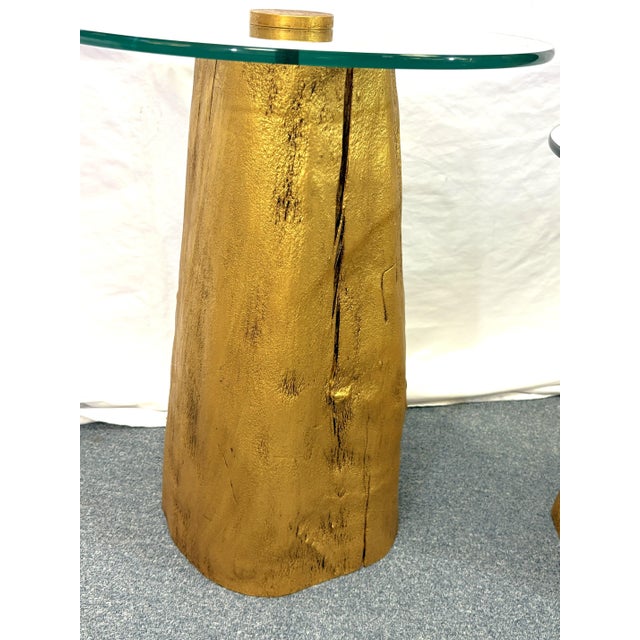 1980's Modern Tree Trunk Tables With Glass Tops and Gold Finish - A Pair For Sale - Image 9 of 13