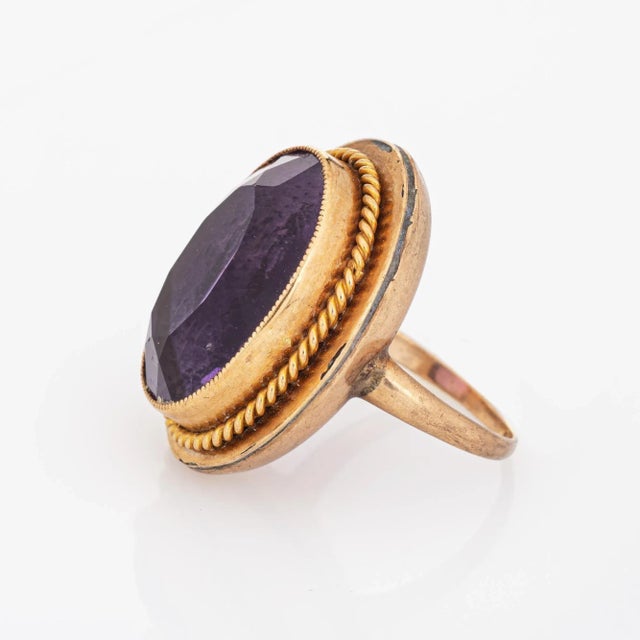 Early 20th Century Vintage Art Deco Ring 12ct Amethyst 10k 14k Yellow Gold Large Oval Cocktail 5 size 5 For Sale - Image 4 of 7