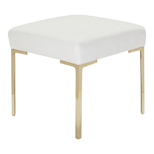 Astor Petite Brass Ottoman in Snow Velvet by Montage For Sale
