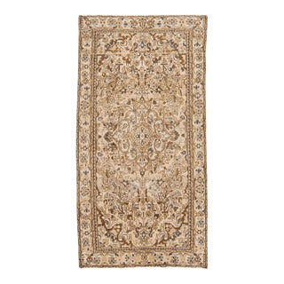 Vintage Hand-Knotted Neutral Medallion Area Rug in Warm Camel, Ivory & Slate Blue For Sale