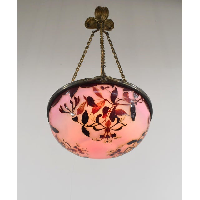 French Art Deco Pendant Light by Galle - 1925 Cameo Gallé Chandelier France For Sale - Image 6 of 17
