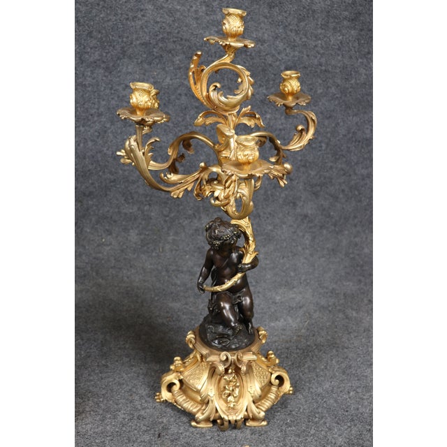 19th C. French Louis XV Style Ormolu & Bronze Clock Set by Balthazard Paris For Sale - Image 4 of 17