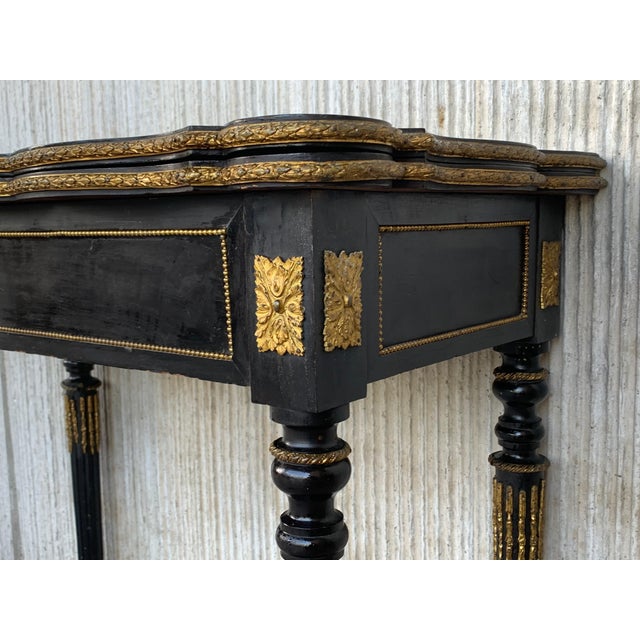 Black 19th Century French Ebonized Folding Card Table with Bronze Mounts For Sale - Image 8 of 18