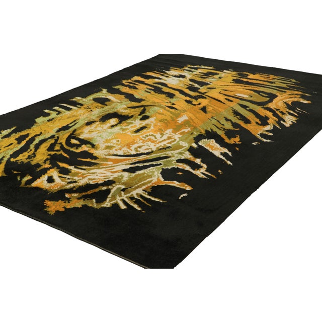 Rug & Kilim Signed Vintage Rene Fumeron Art Deco Tapestry in Black and Gold | Rug & Kilim For Sale - Image 4 of 7