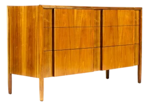 1960s Danish Modern Mid Century Walnut Low Dresser — Barney Flagg for Drexel Parallel — 6 Drawers