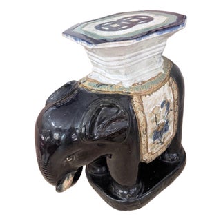 Vintage Asian Glazed Ceramic Elephant Garden Stool & Side Table For Sale