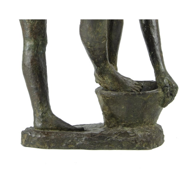 Metal Early 20th Century Patinated Bronze Sculpture of a Man Washing Himself Over a Bucket by Carlos De La Cárcova, Argentina For Sale - Image 7 of 11
