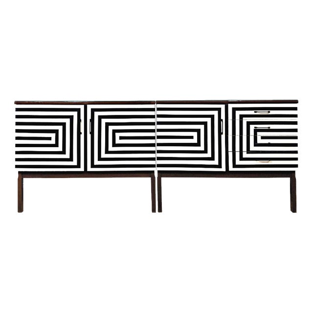 Modular Sideboard with Op Art Motif, 1970s, Set of 2 For Sale