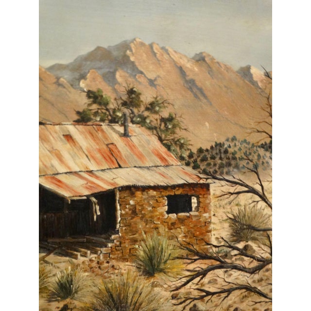 Wood 'Dona Ana Southwest Desert Cabin View' Oil Painting, Connie Blake For Sale - Image 7 of 12