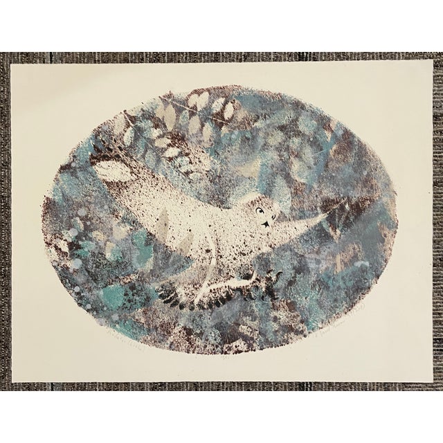 Boho Chic 1971 Kenneth David Brown Predator Owl Lithograph For Sale - Image 3 of 3