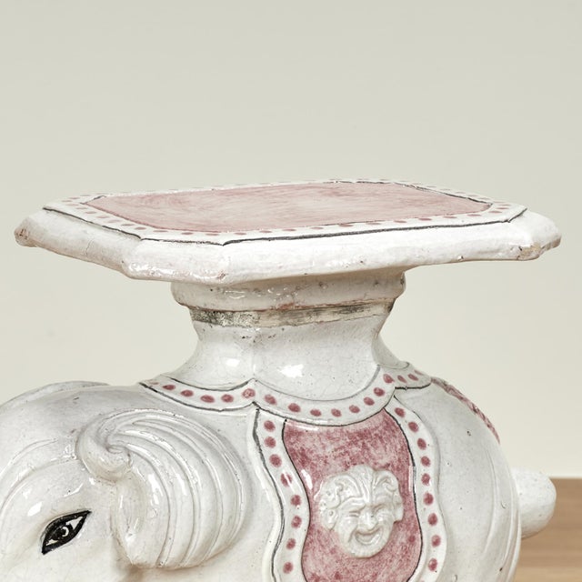 Ceramic Vintage Italian Glazed Terra Cotta Elephant Stand For Sale - Image 7 of 12