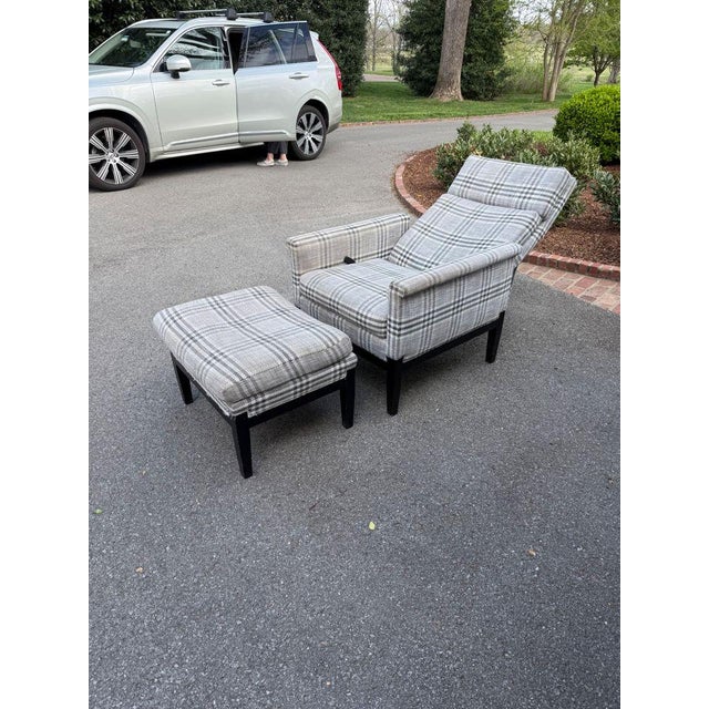 Textile Reclining Armchair and Ottoman by Hickory For Sale - Image 7 of 8