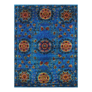 Pasargad Home Azerbaijan Blue Sari Silk Area Rug- 5' 5" X 8' 1" For Sale
