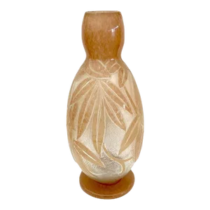 20th Century French Art Deco Palmette Cameo Glass Vase by Degué, Circa 1930s