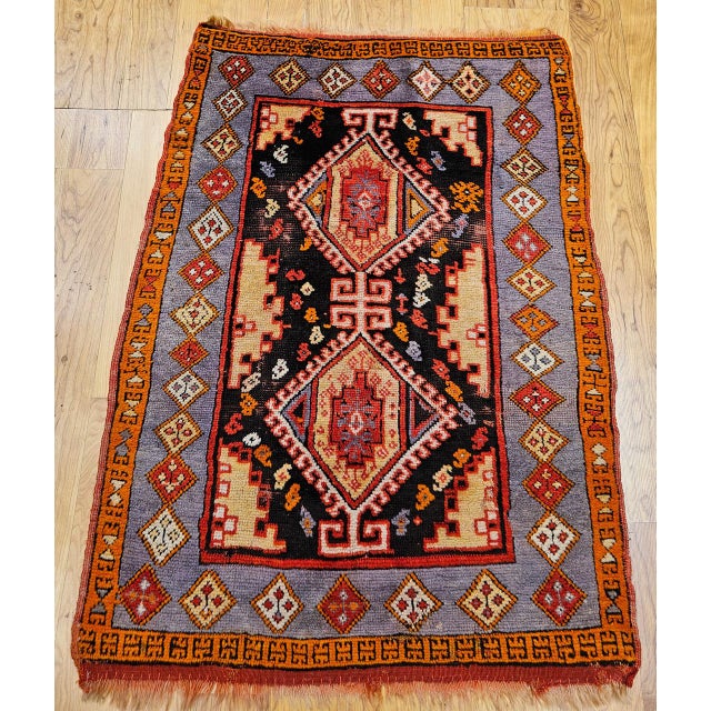 Antique Anatolian Village Rug, Hand-Knotted Wool, Ivory & Blue, 1900s, 3' x 4' For Sale - Image 10 of 10