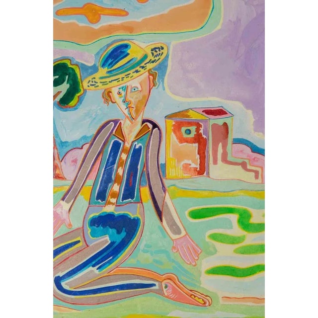 Oil on wooden table realized by Luciano Schifano (1943) in 1988. Hand signed and titled. Good condition. This piece is...